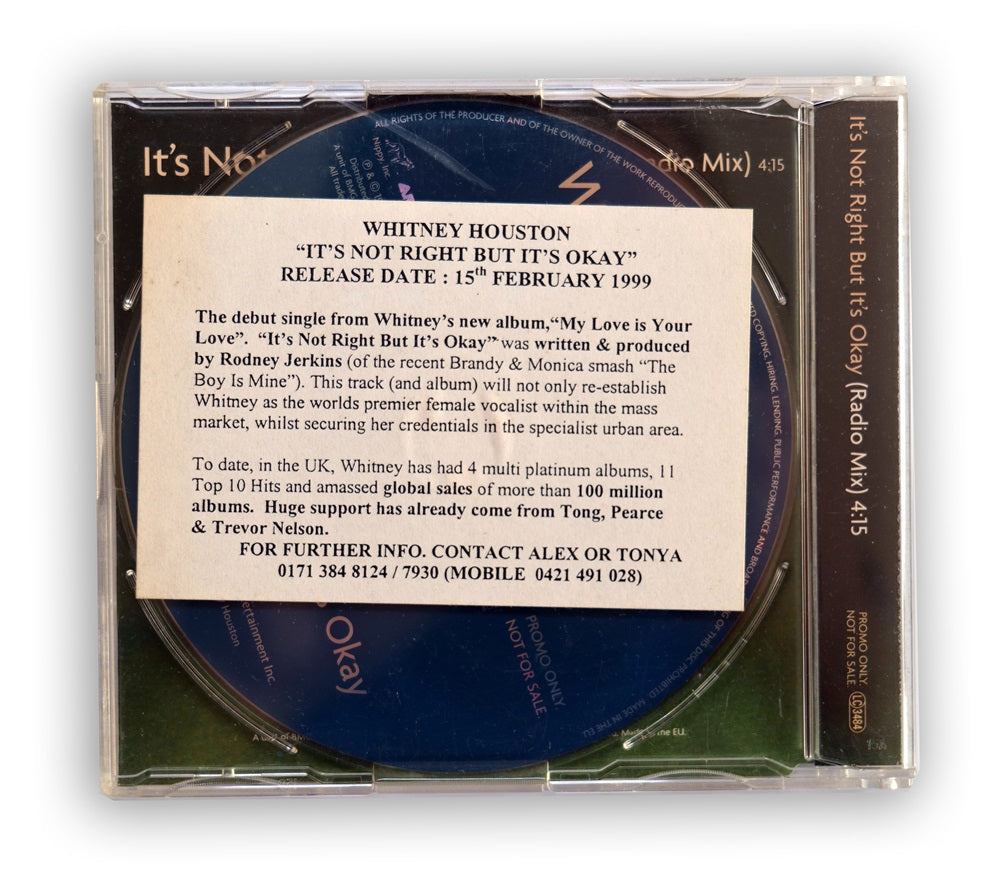 Whitney Houston - It's Not Right But It's Okay CD Single Promo - UK